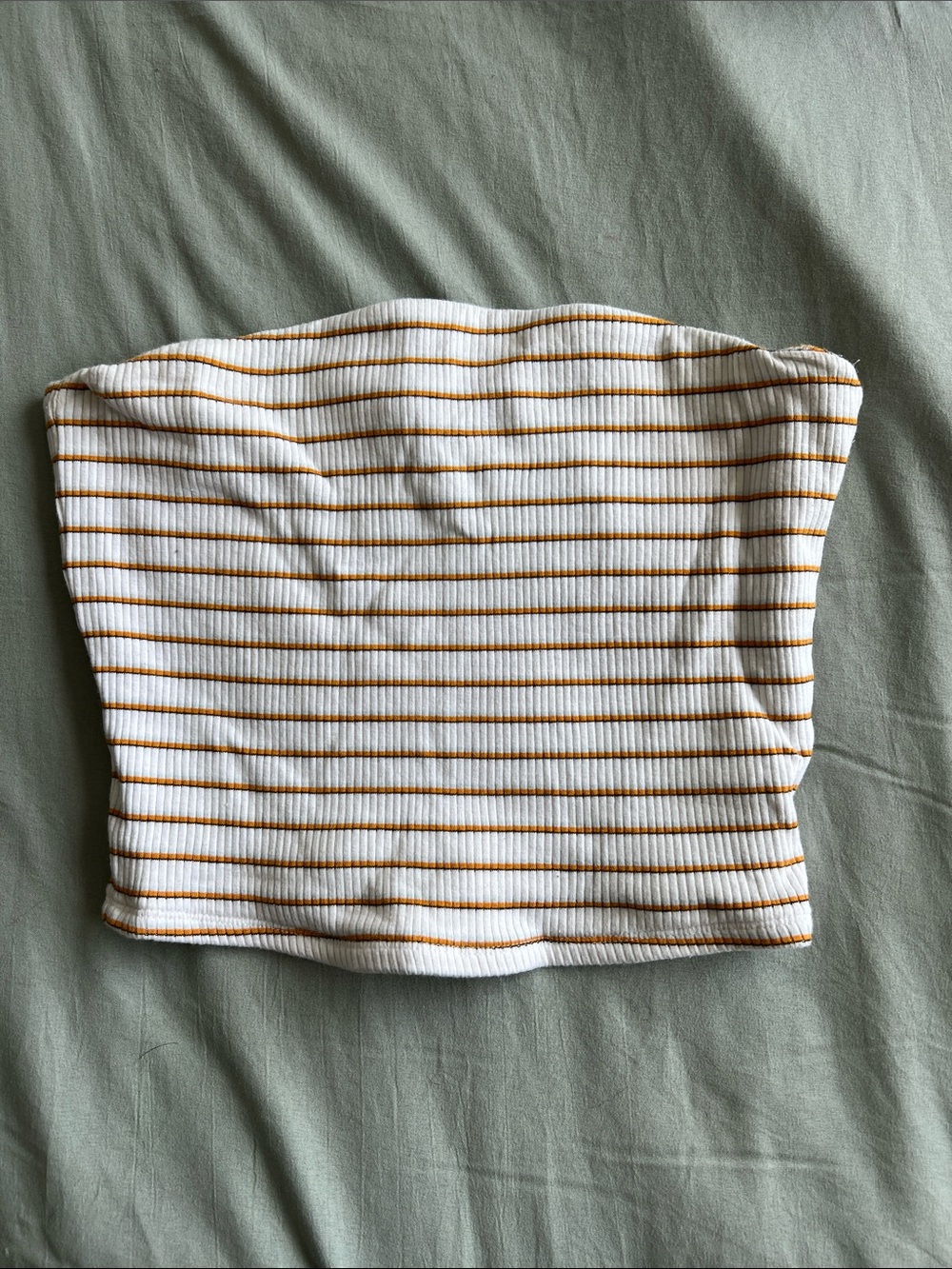 Garage White and Mustard Striped Ribbed Tube Top